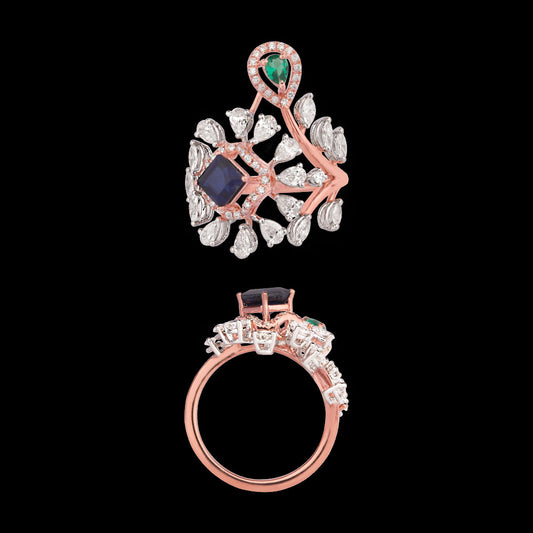 18K Two Tone Gold Diamond Ring - 1.295ct VVS-EF with Colour Stones