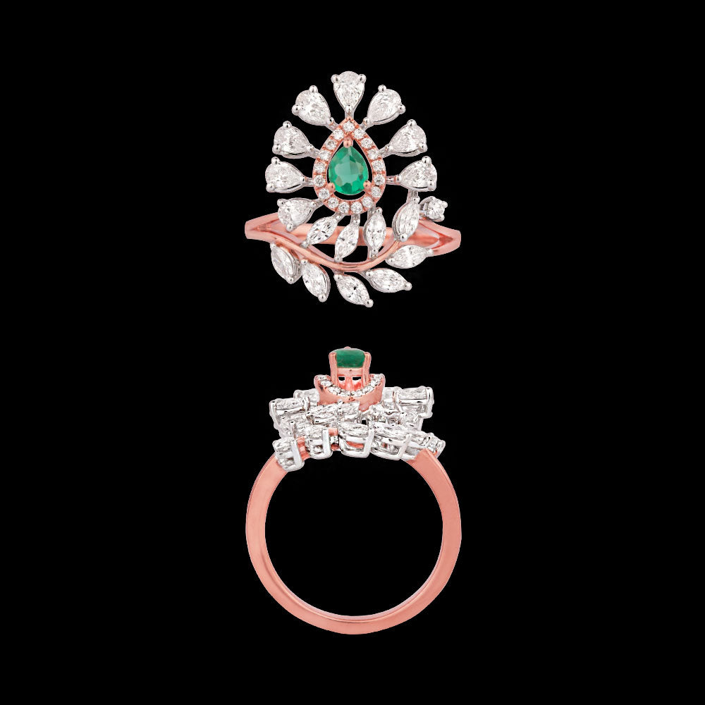 18K Two Tone Gold Diamond Ring - 1.185ct VVS-EF with Colour Stones