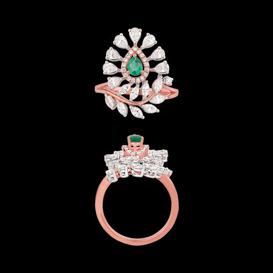 18K Two Tone Gold Diamond Ring - 1.185ct VVS-EF with Colour Stones