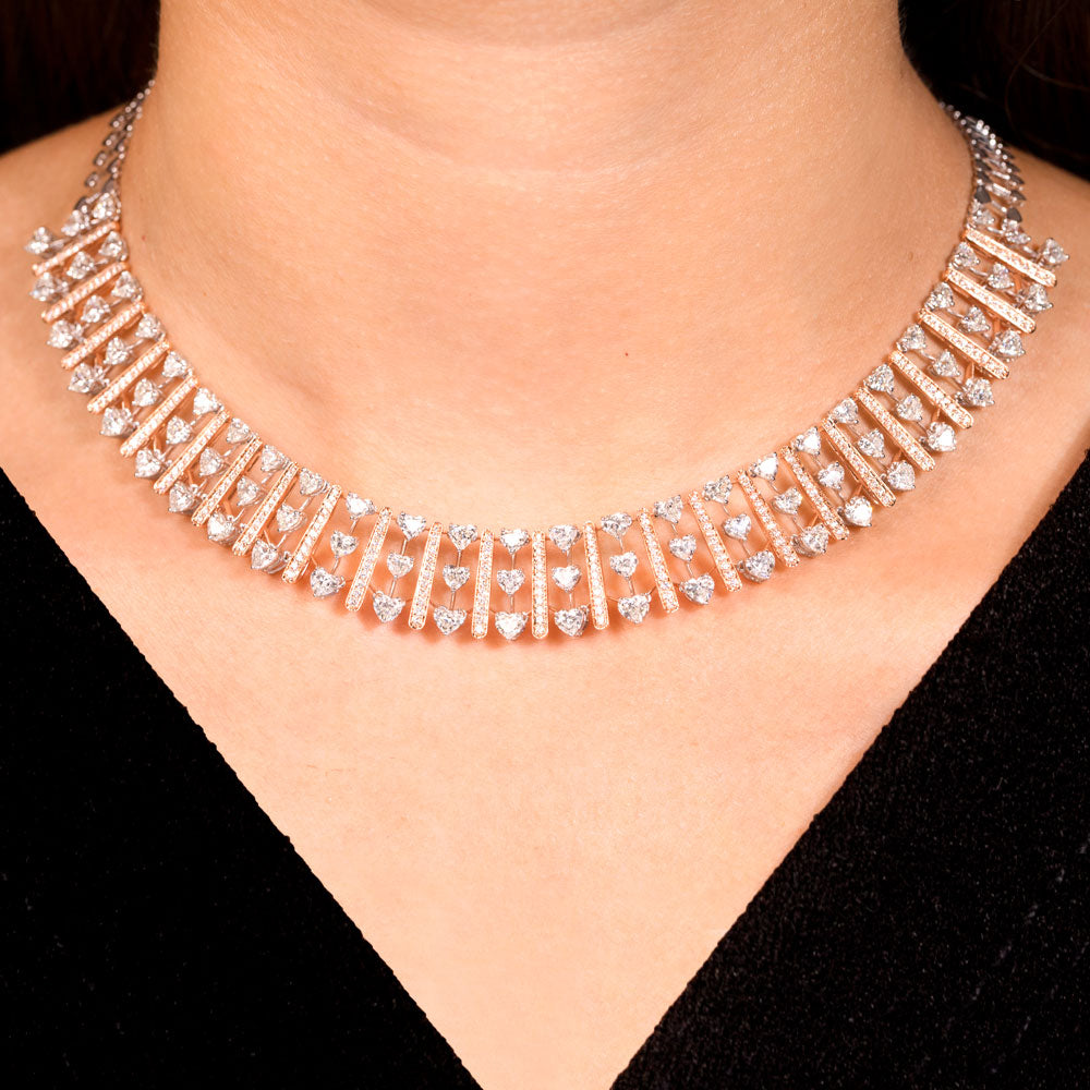 18K Two Tone Gold Diamond Necklace - 13.02ct VVS-VS-GH