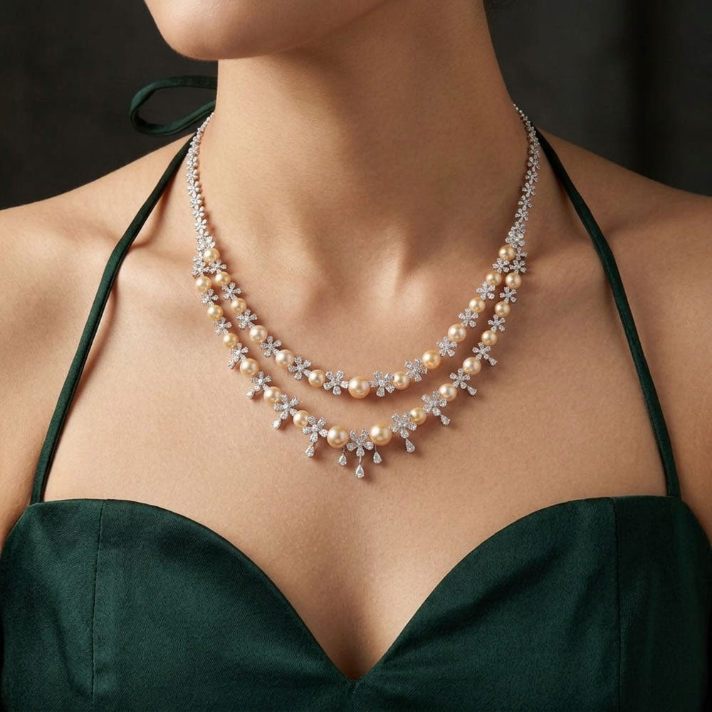 18K Two Tone Gold Diamond Necklace - 13.936ct VVS-VS-HI with Colour Stones