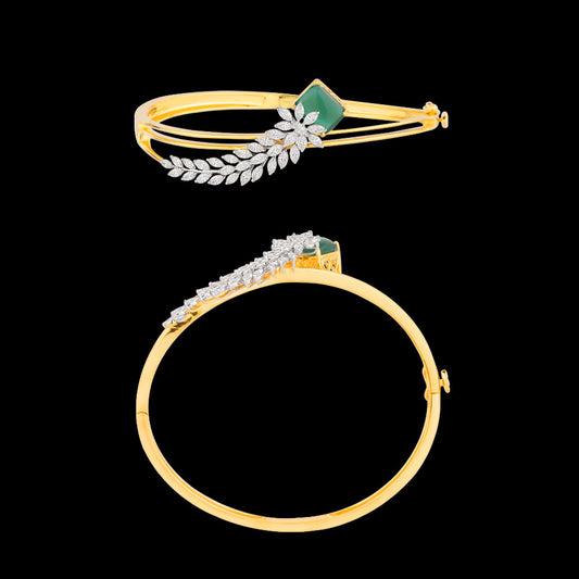 18K Two Tone Gold Diamond Kada - 1.303ct VVS-EF with Colour Stones