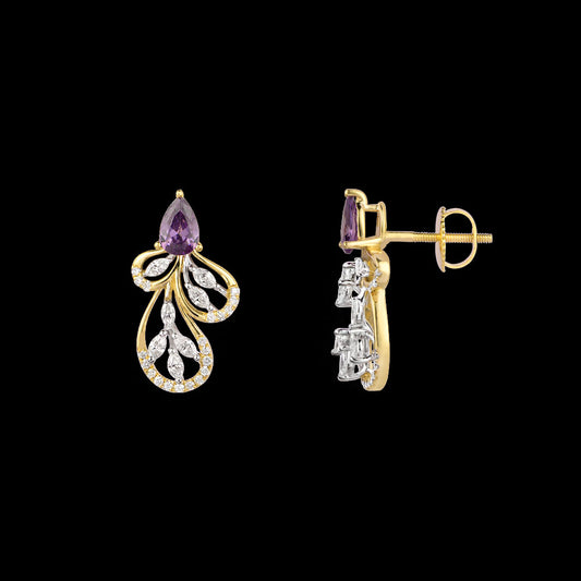 18K Two Tone Gold Diamond Earrings - 0.603ct VVS-VS-EF with Colour Stones