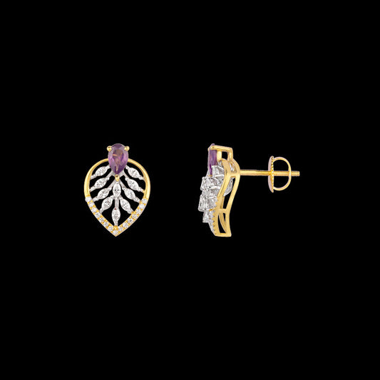 18K Two Tone Gold Diamond Earrings - 0.595ct VVS-EF with Colour Stones