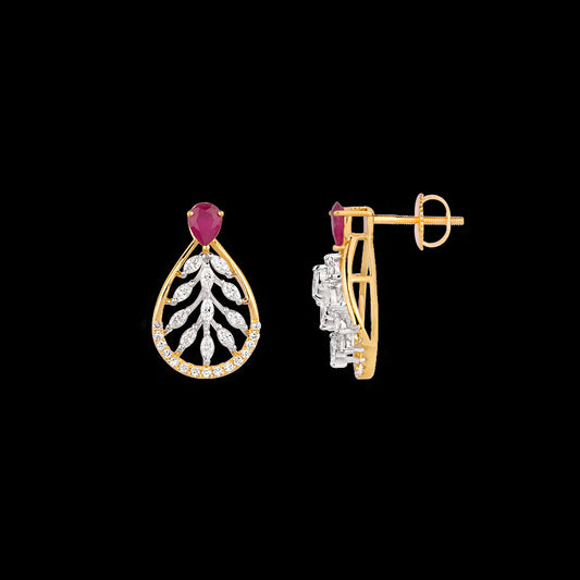 18K Two Tone Gold Diamond Earrings - 0.557ct VVS-EF with Colour Stones