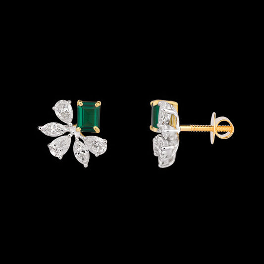 18K Two Tone Gold Diamond Earrings - 0.638ct VVS-EF with Colour Stones