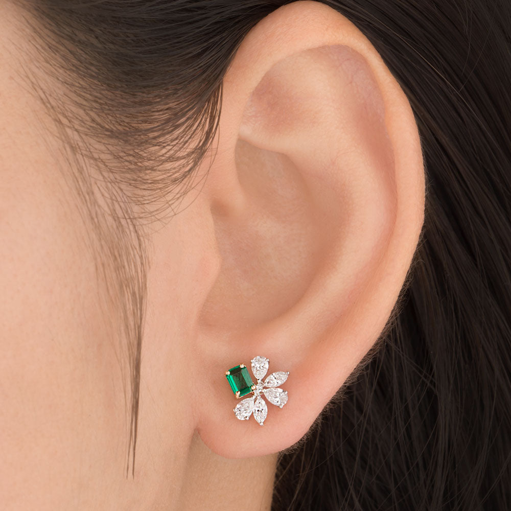 18K Two Tone Gold Diamond Earrings - 0.638ct VVS-EF with Colour Stones