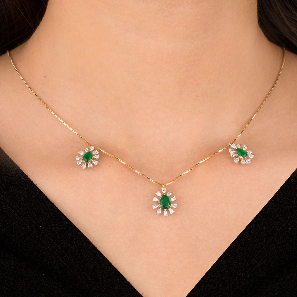 18K Two Tone Gold Diamond Necklace - 0.93ct VVS-EF with Colour Stones
