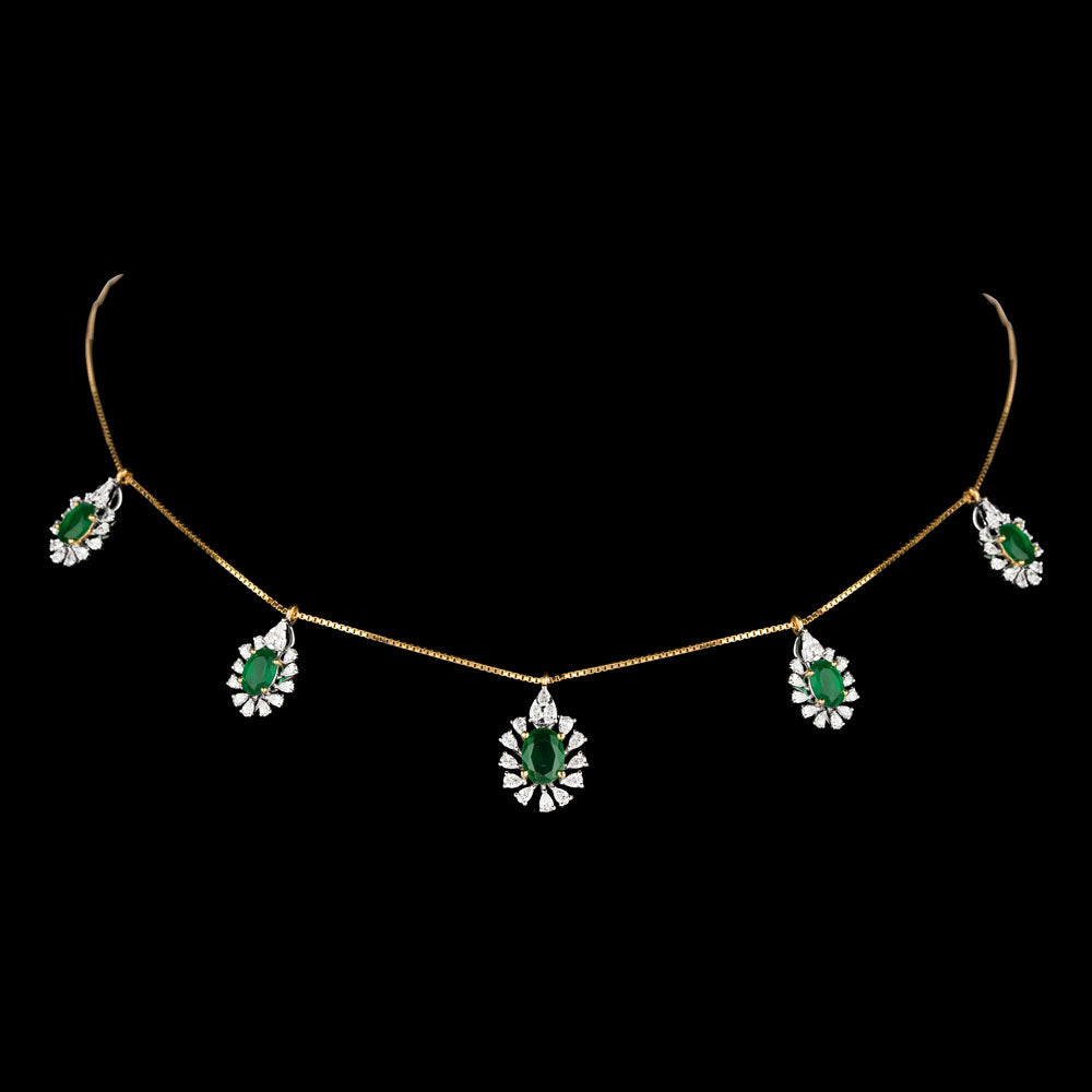 18K Two Tone Gold Diamond Necklace - 1.94ct VVS-EF with Colour Stones