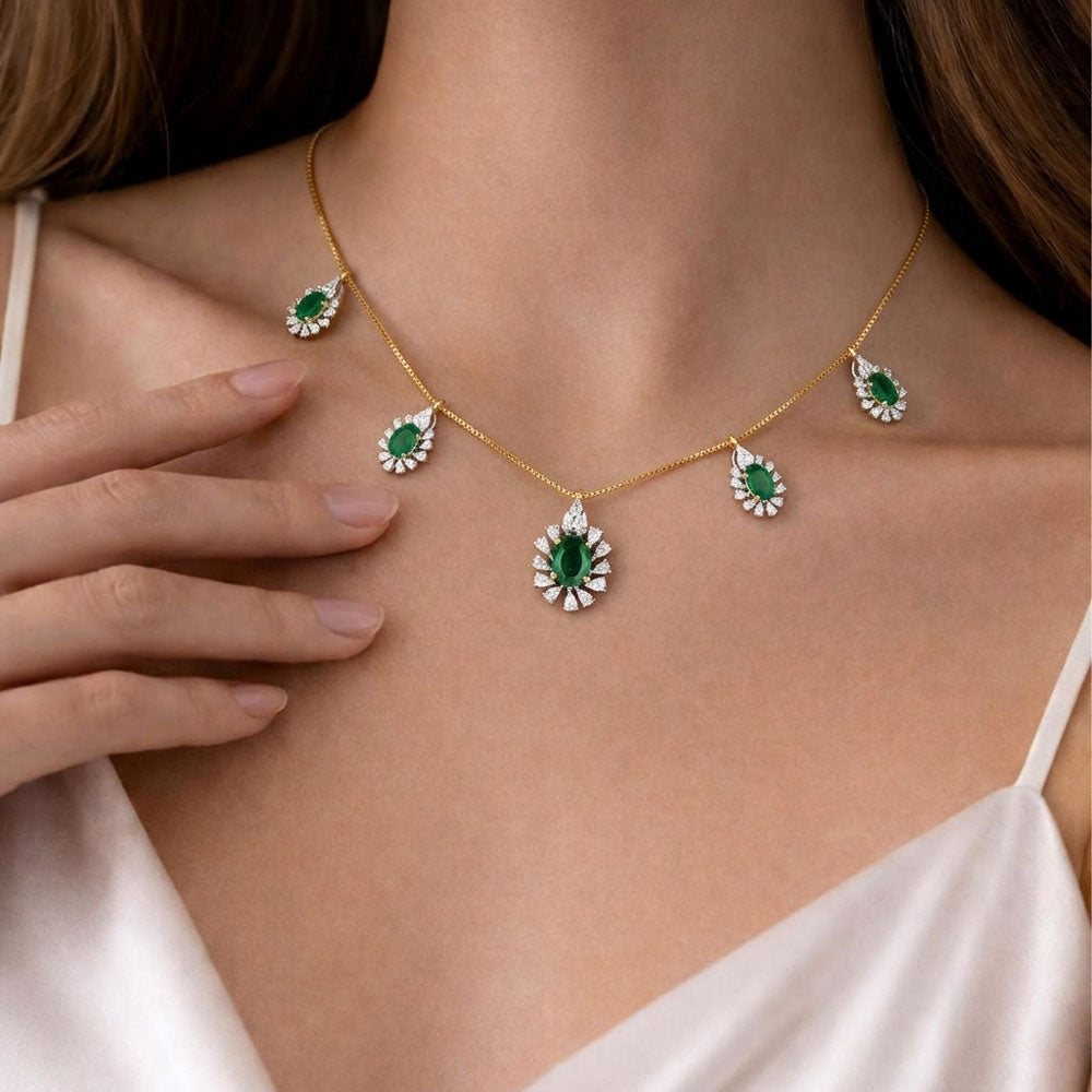 18K Two Tone Gold Diamond Necklace - 1.94ct VVS-EF with Colour Stones