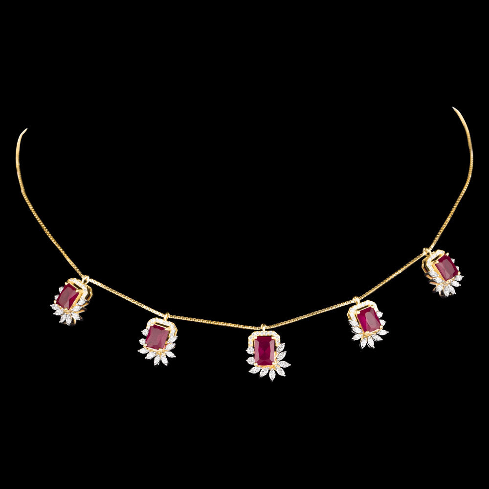 18K Two Tone Gold Diamond Necklace - 1.23ct VVS-EF with Colour Stones
