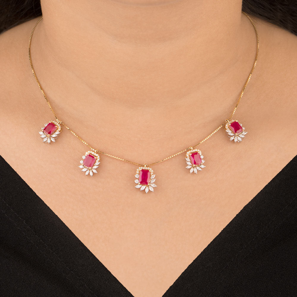 18K Two Tone Gold Diamond Necklace - 1.23ct VVS-EF with Colour Stones