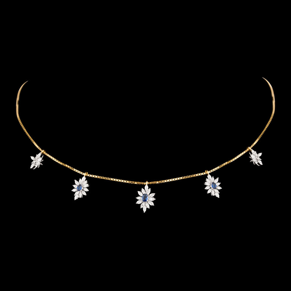 18K Two Tone Gold Diamond Necklace - 1.137ct VVS-VS-EF with Colour Stones