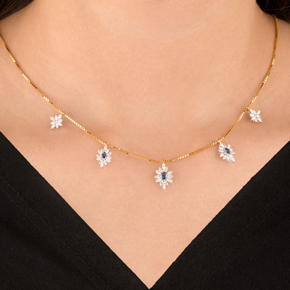 18K Two Tone Gold Diamond Necklace - 1.137ct VVS-VS-EF with Colour Stones