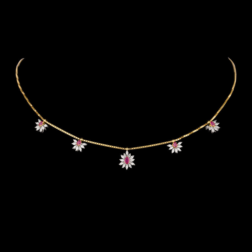 18K Two Tone Gold Diamond Jewellery - 0.743ct VVS-EF with Colour Stones