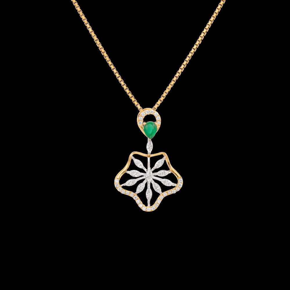 18K Two Tone Gold Diamond Pendant - 0.315ct VVS-VS-EF with Colour Stones