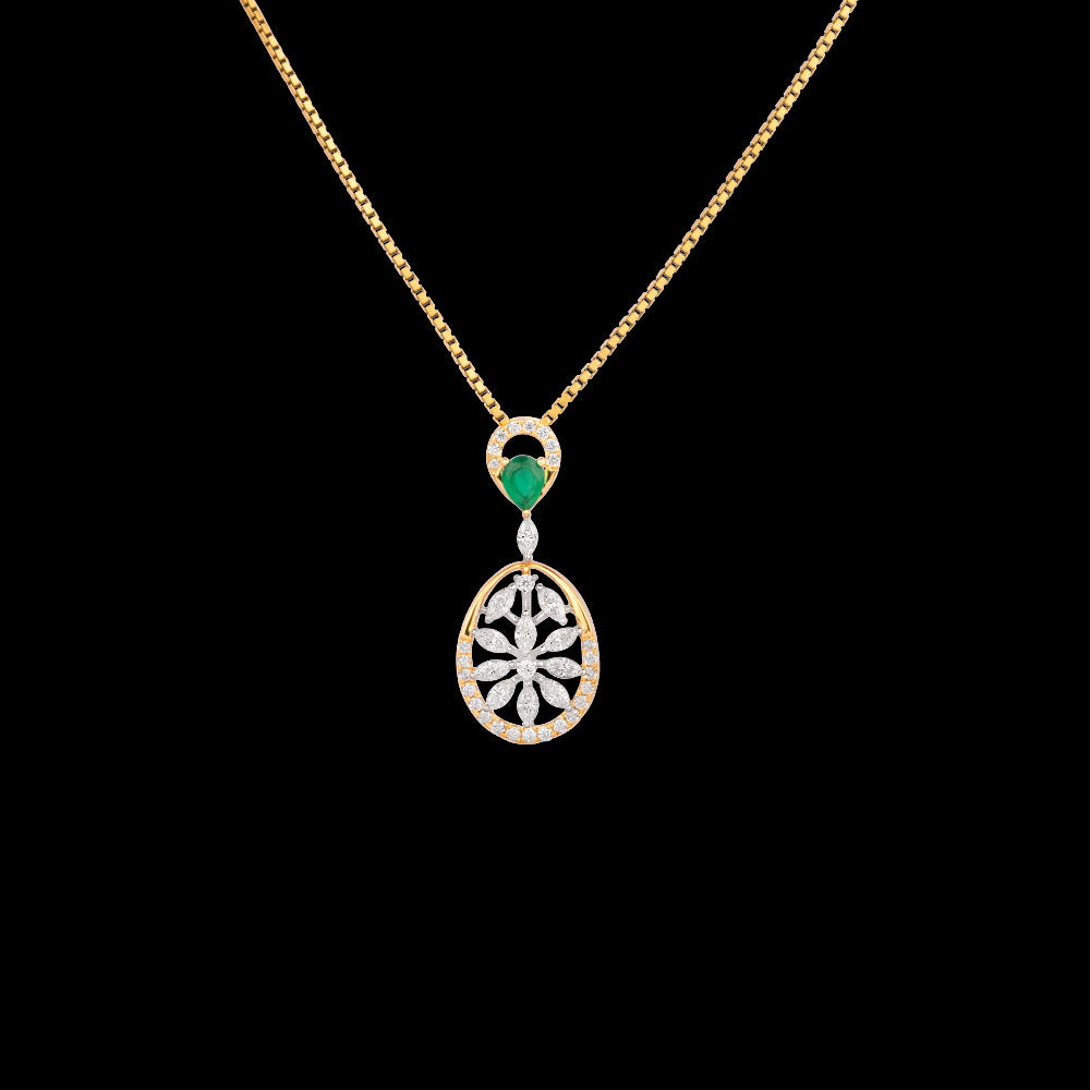 18K Two Tone Gold Diamond Pendant - 0.344ct VVS-VS-EF with Colour Stones