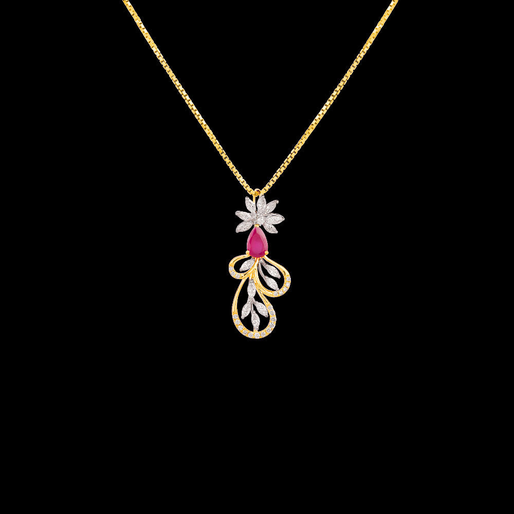 18K Two Tone Gold Diamond Pendant - 0.411ct VVS-VS-EF with Colour Stones