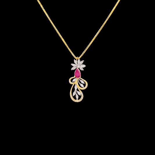 18K Two Tone Gold Diamond Pendant - 0.411ct VVS-VS-EF with Colour Stones