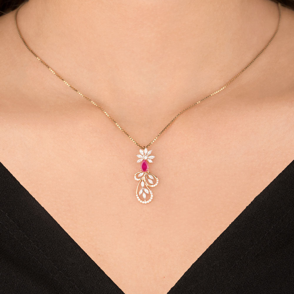 18K Two Tone Gold Diamond Pendant - 0.411ct VVS-VS-EF with Colour Stones