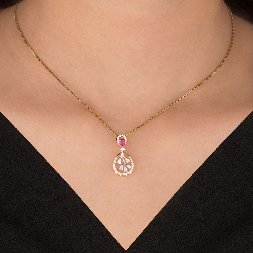 18K Two Tone Gold Diamond Pendant - 0.335ct VVS-EF with Colour Stones
