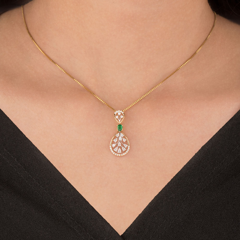 18K Two Tone Gold Diamond Pendant - 0.449ct VVS-EF with Colour Stones