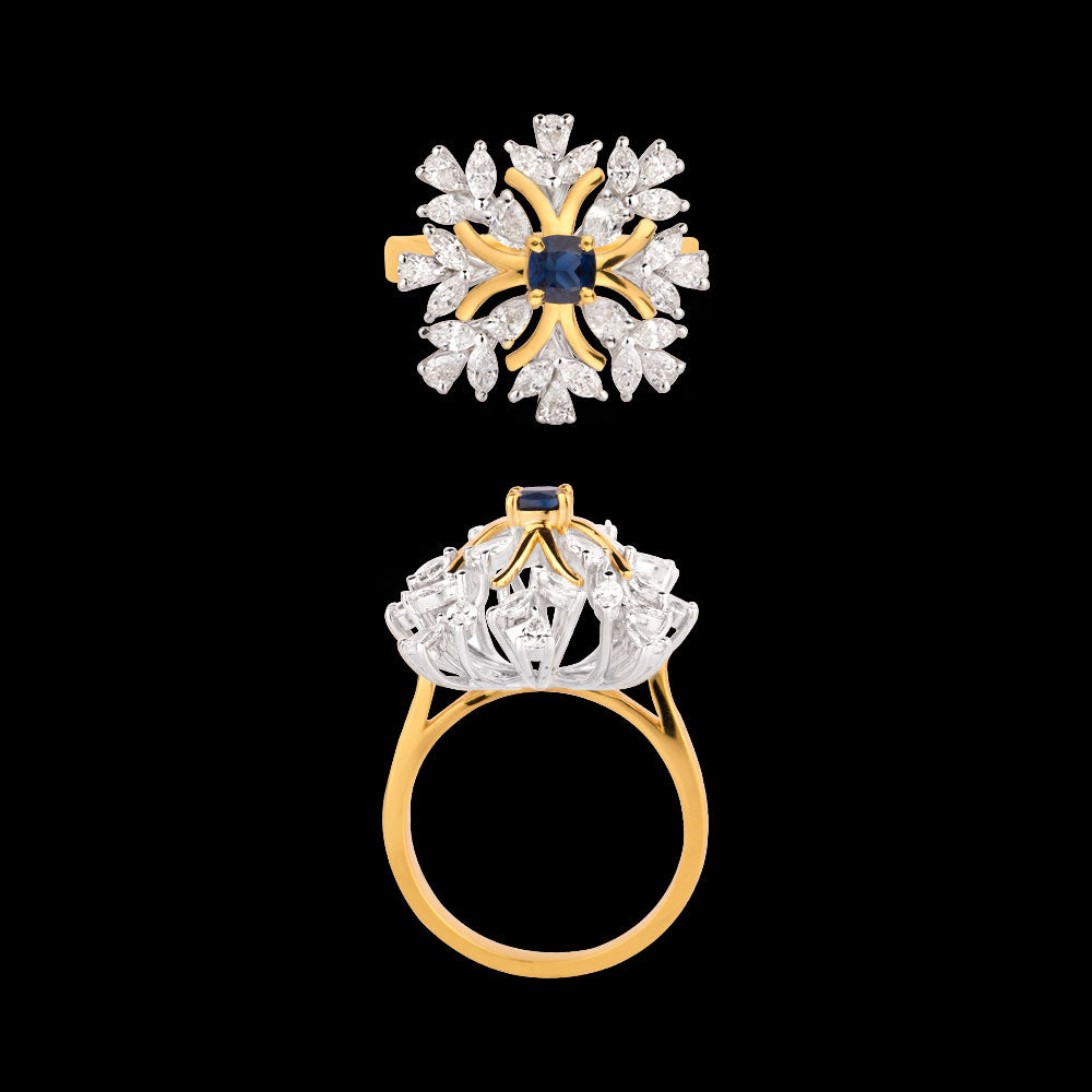18K Two Tone Gold Diamond Ring - 1.257ct VVS-EF with Colour Stones