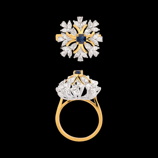 18K Two Tone Gold Diamond Ring - 1.257ct VVS-EF with Colour Stones
