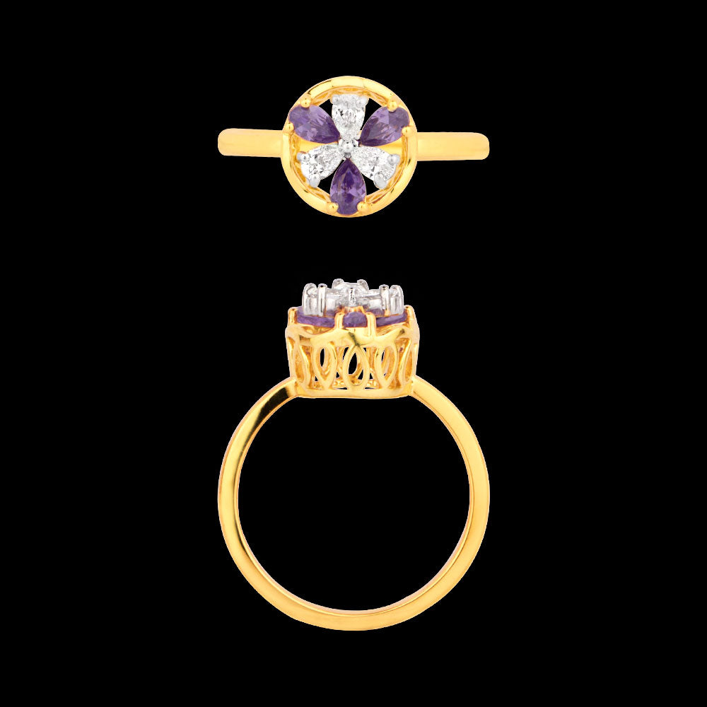 18K Two Tone Gold Diamond Ring - 0.18ct VVS-VS-EF with Colour Stones