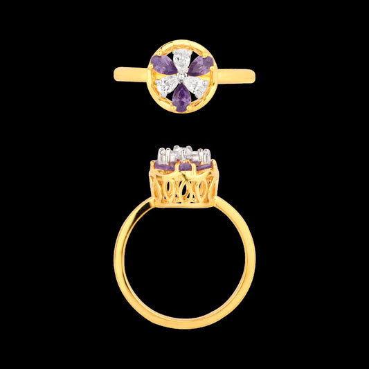18K Two Tone Gold Diamond Ring - 0.18ct VVS-VS-EF with Colour Stones
