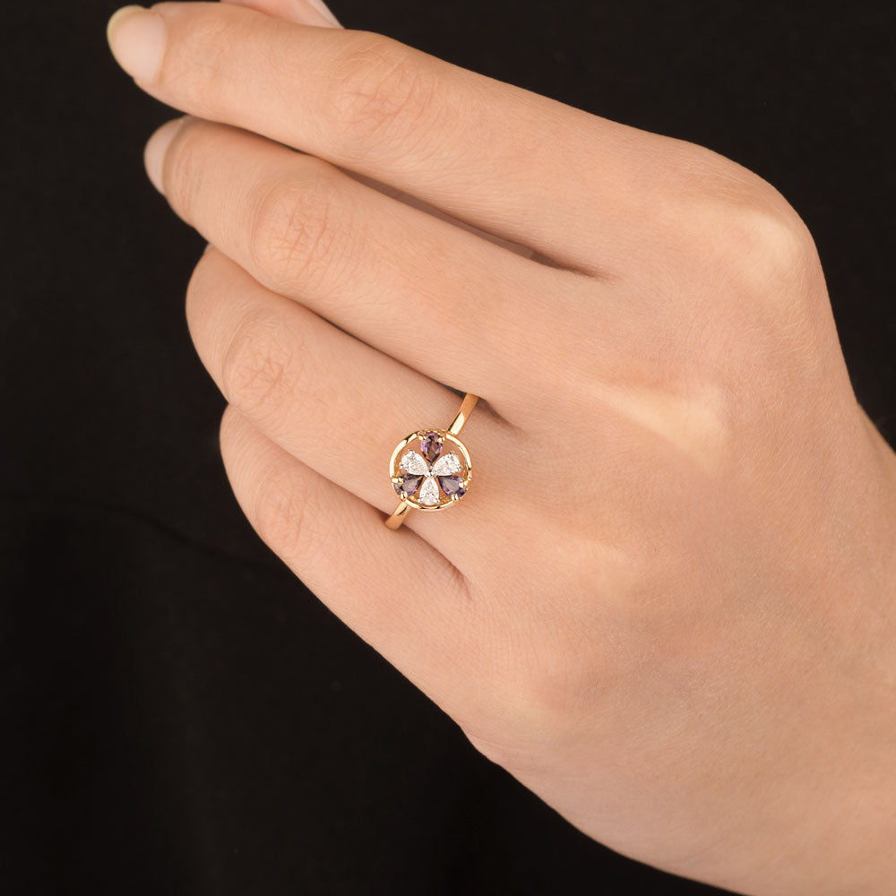 18K Two Tone Gold Diamond Ring - 0.18ct VVS-VS-EF with Colour Stones