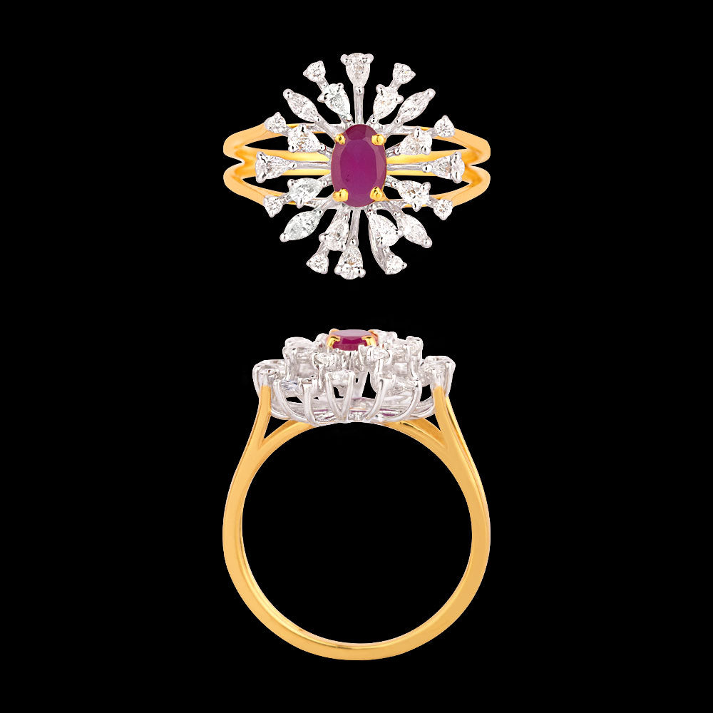 18K Two Tone Gold Diamond Ring - 0.513ct VVS-EF with Colour Stones