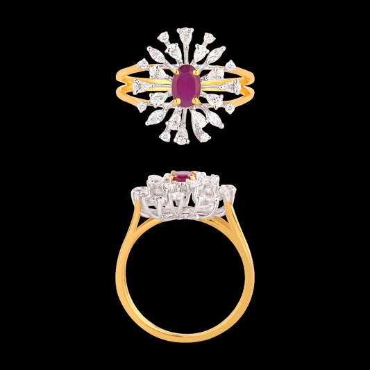 18K Two Tone Gold Diamond Ring - 0.513ct VVS-EF with Colour Stones