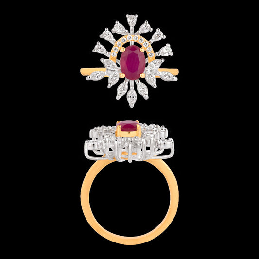 18K Two Tone Gold Diamond Ring - 0.613ct VVS-EF with Colour Stones