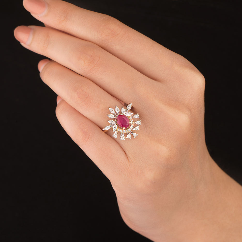 18K Two Tone Gold Diamond Ring - 0.613ct VVS-EF with Colour Stones