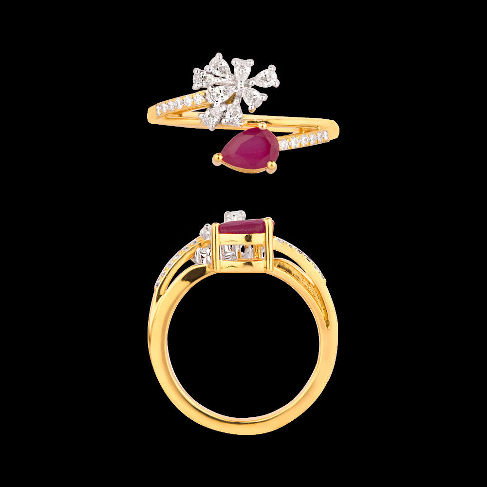 18K Two Tone Gold Diamond Ring - 0.308ct VVS-EF with Colour Stones