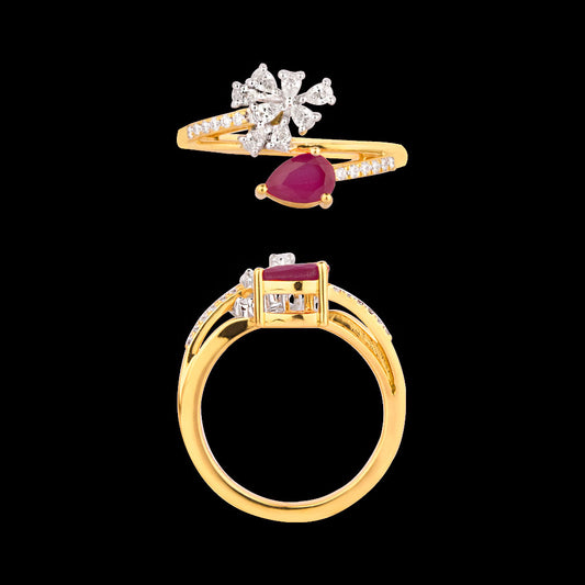 18K Two Tone Gold Diamond Ring - 0.308ct VVS-EF with Colour Stones