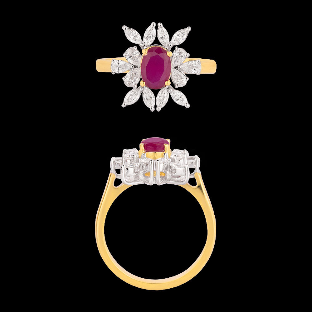 18K Two Tone Gold Diamond Ring - 0.828ct VVS-VS-EF with Colour Stones
