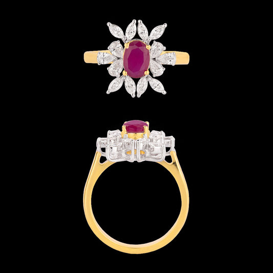 18K Two Tone Gold Diamond Ring - 0.828ct VVS-VS-EF with Colour Stones