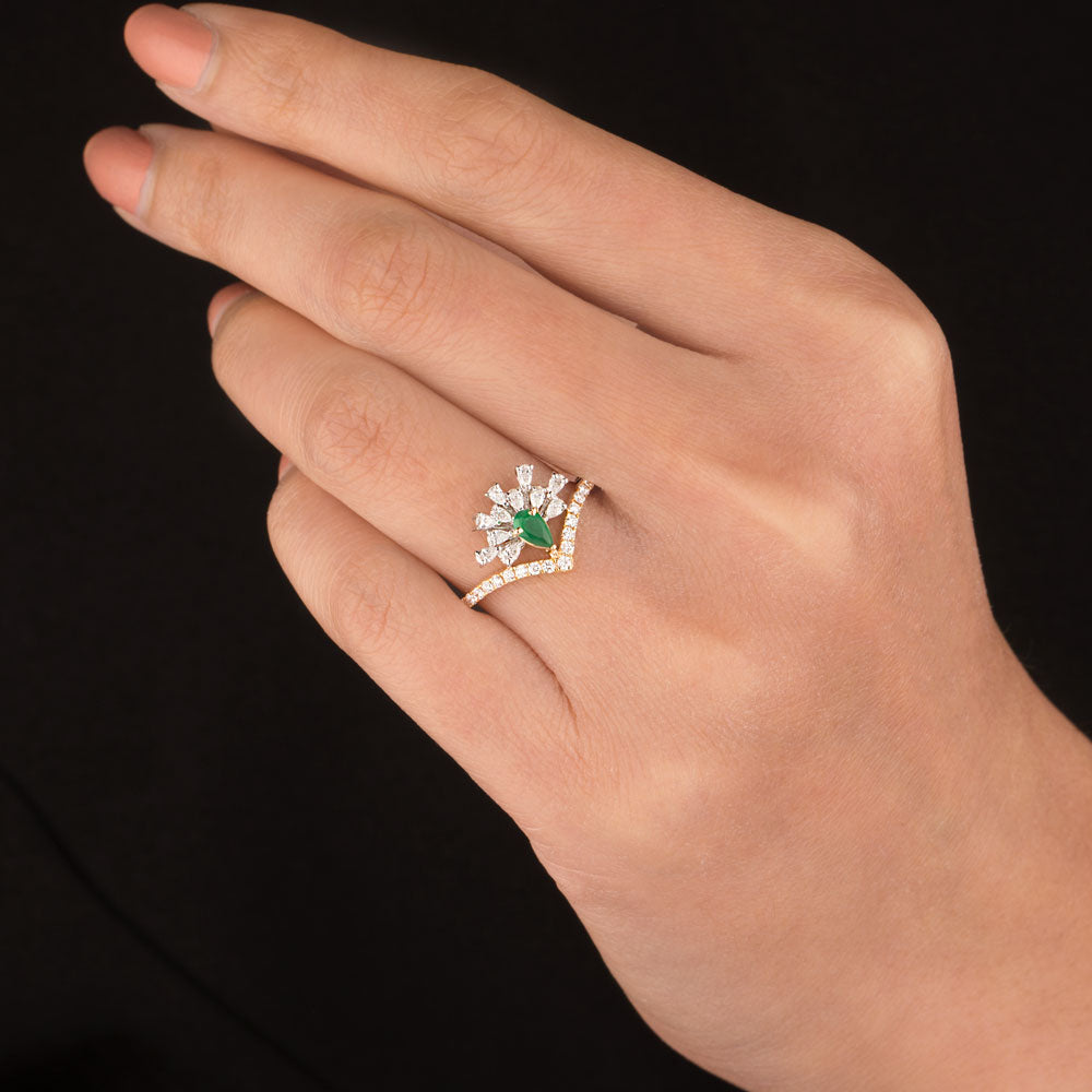 18K Two Tone Gold Diamond Ring - 0.442ct VVS-EF with Colour Stones