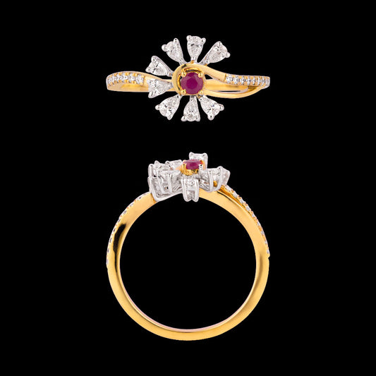 18K Two Tone Gold Diamond Ring - 0.425ct VVS-VS-EF with Colour Stones