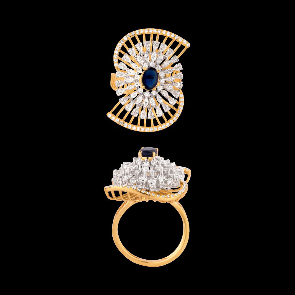 18K Two Tone Gold Diamond Ring - 1.311ct VVS-VS-EF with Colour Stones