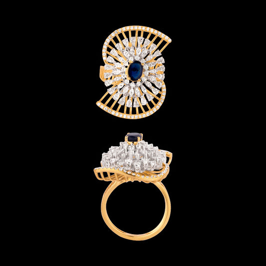 18K Two Tone Gold Diamond Ring - 1.311ct VVS-VS-EF with Colour Stones