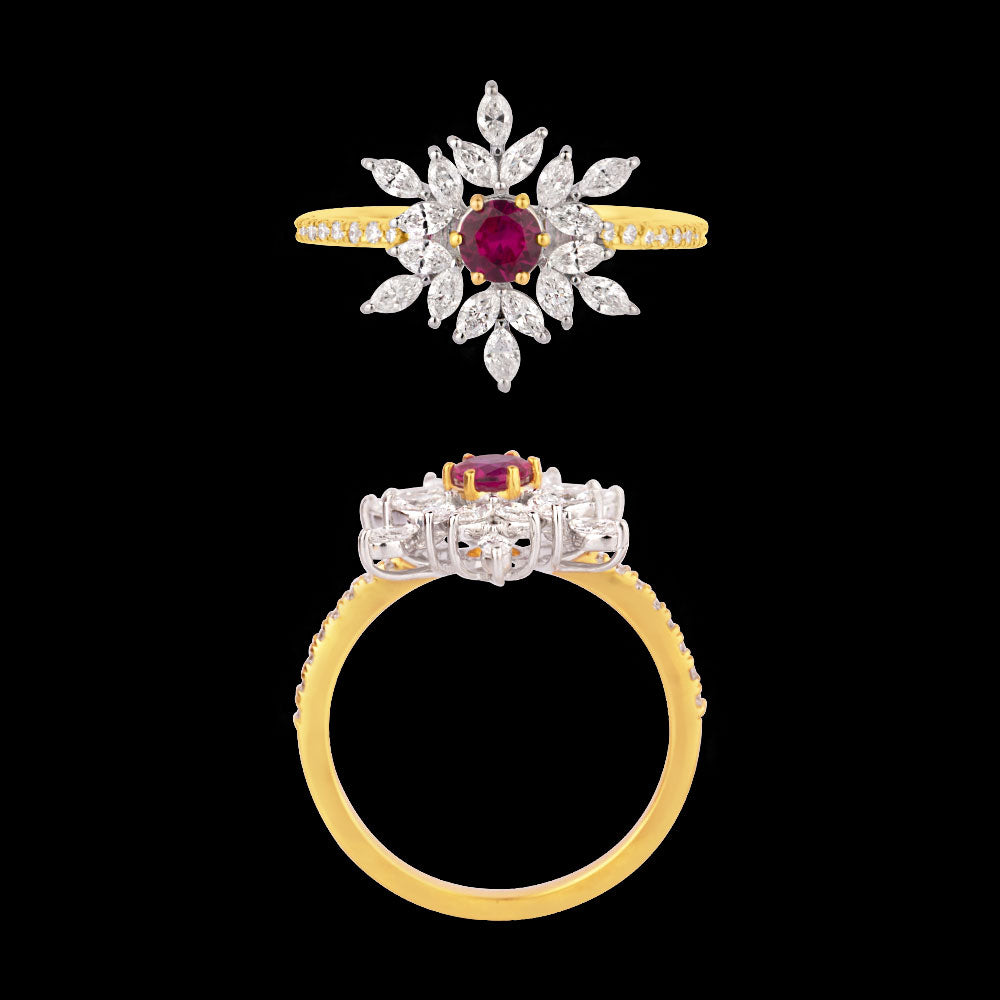 18K Two Tone Gold Diamond Ring - 0.629ct VVS-EF with Colour Stones