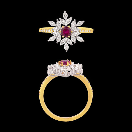 18K Two Tone Gold Diamond Ring - 0.629ct VVS-EF with Colour Stones