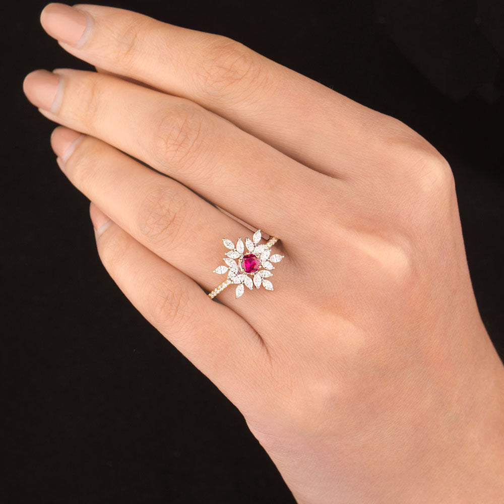 18K Two Tone Gold Diamond Ring - 0.629ct VVS-EF with Colour Stones