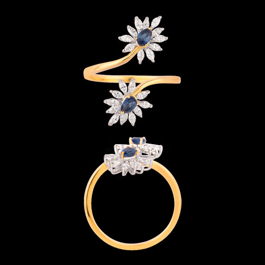 18K Two Tone Gold Diamond Ring - 0.422ct VVS-EF with Colour Stones