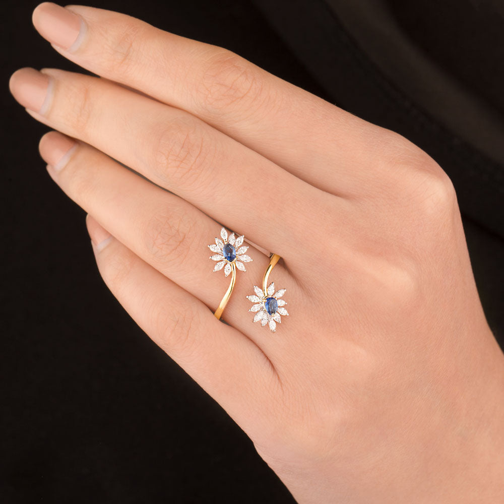 18K Two Tone Gold Diamond Ring - 0.422ct VVS-EF with Colour Stones