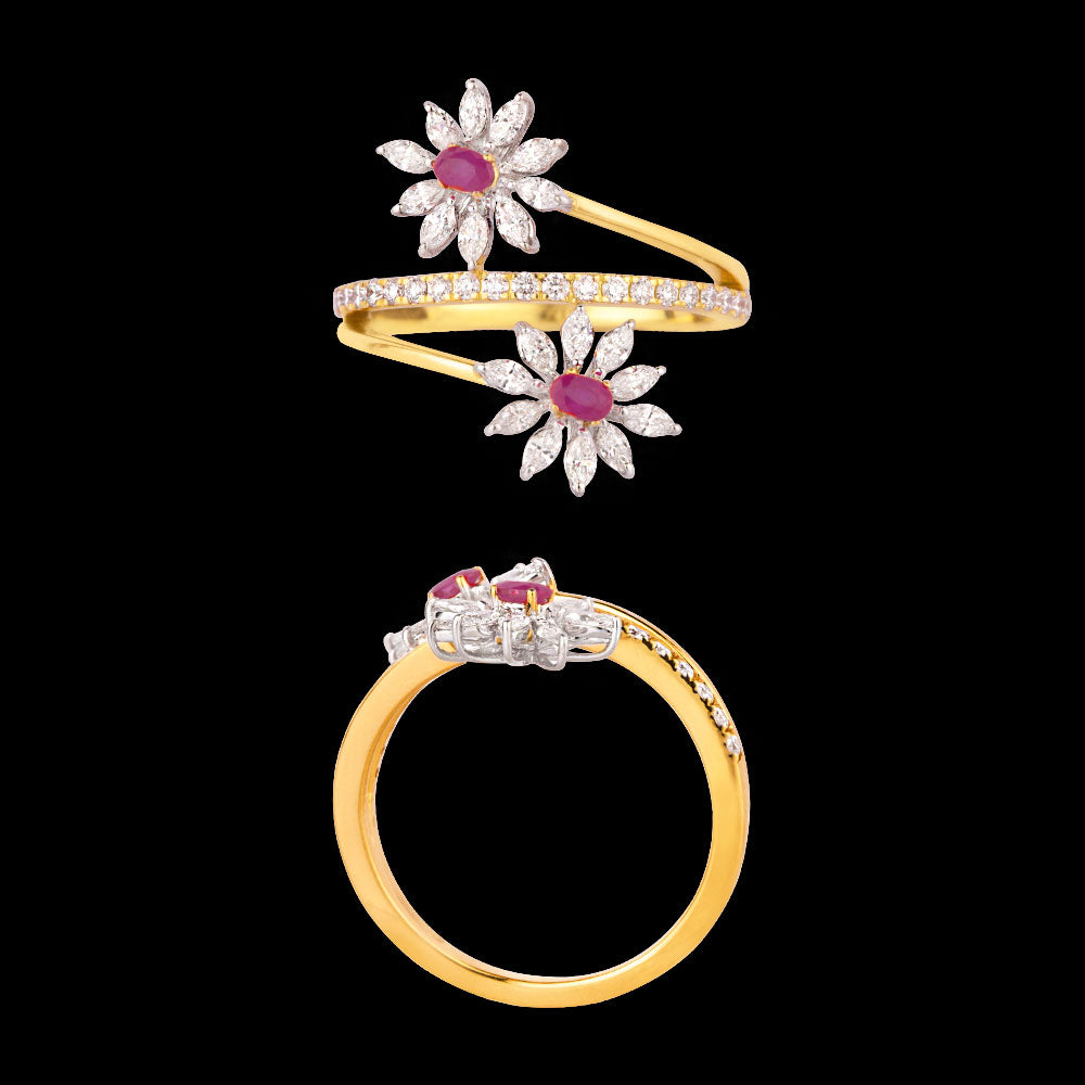 18K Two Tone Gold Diamond Ring - 0.597ct VVS-EF with Colour Stones