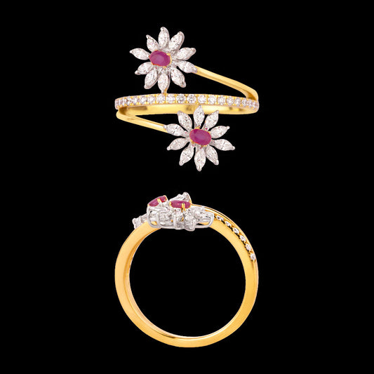 18K Two Tone Gold Diamond Ring - 0.597ct VVS-EF with Colour Stones